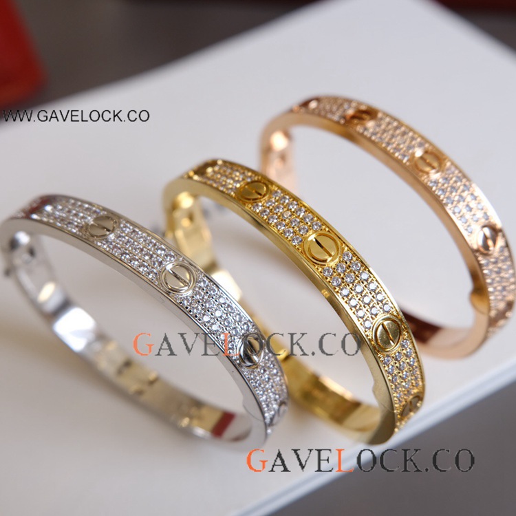 Copy Cartier Love Wide Bracelet Full Diamonds with Screw